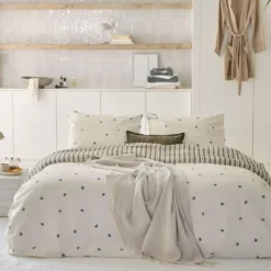 Walra - Dekbedovertrek Remade Blossom Lines - 240x220 cm - Off White / Groen