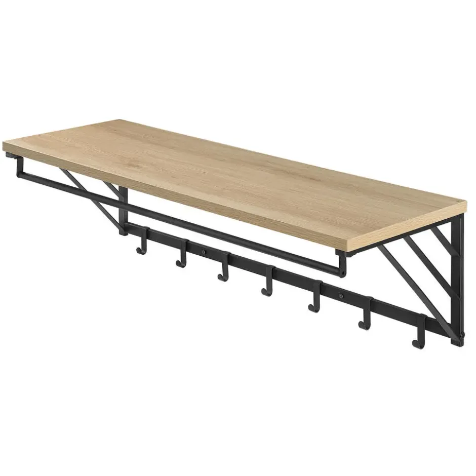 Wandkapstok - industriële look - 7 haken - 90x26x30 cm - lichte eik