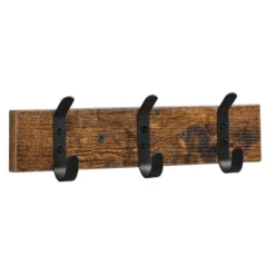 Wandkapstok met 6 Haken - compacte houten Muurkapstok - Vintage Bruin en Zwart