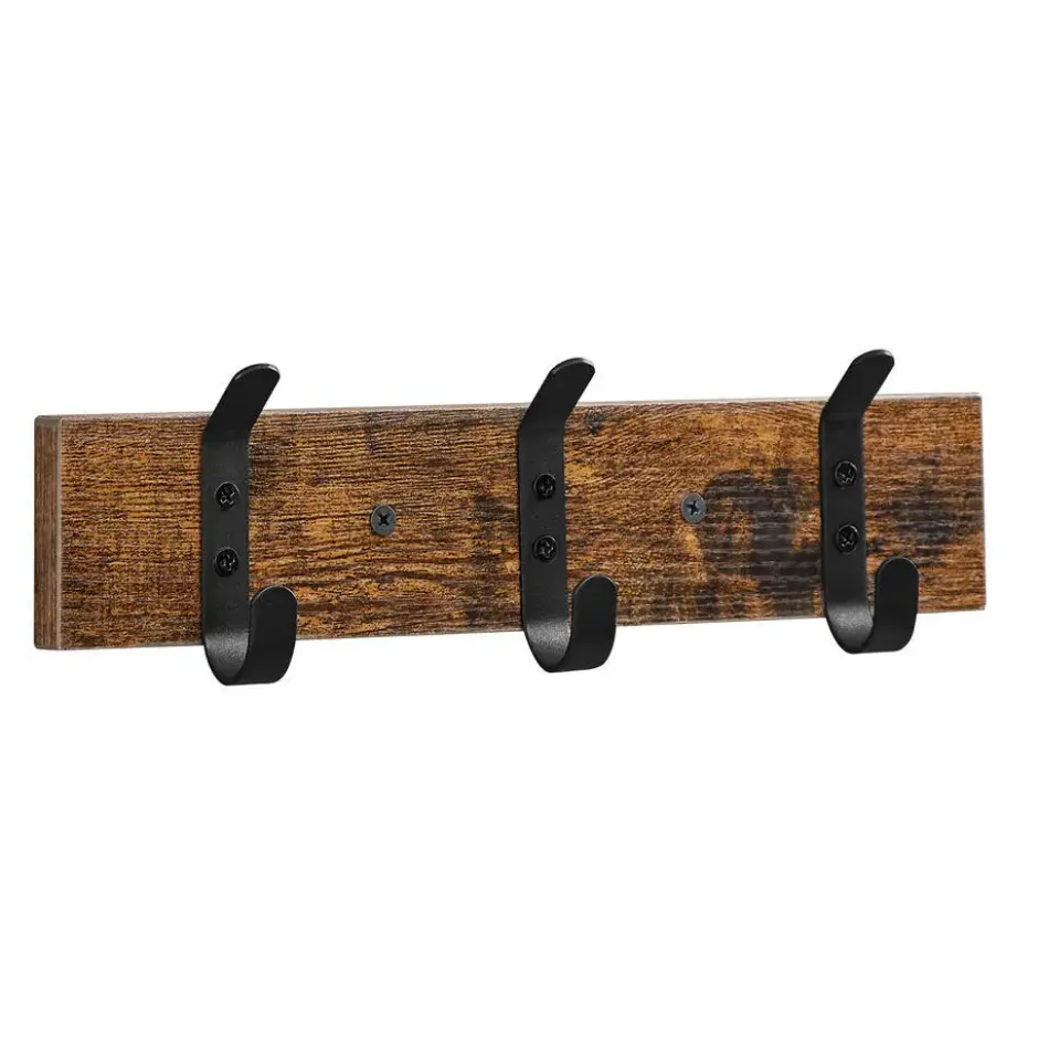 Wandkapstok met 6 Haken - compacte houten Muurkapstok - Vintage Bruin en Zwart