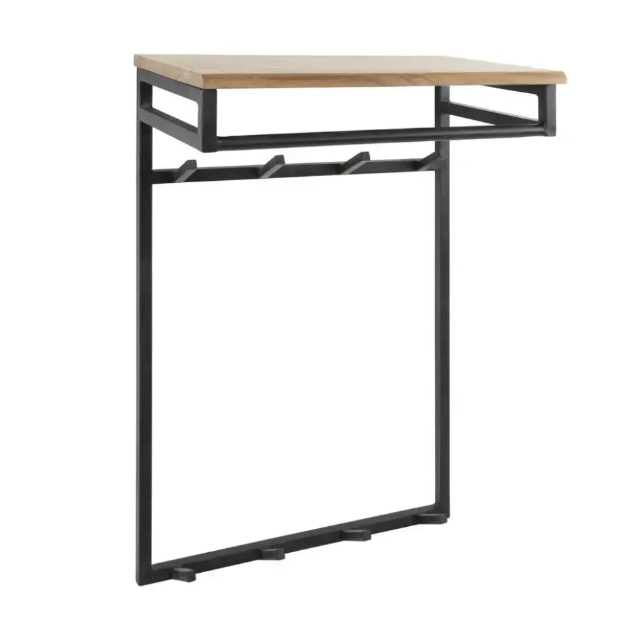 Wandkapstok Met Hoedenplank - 2x 4 Haken - Acaciahout & Metaal