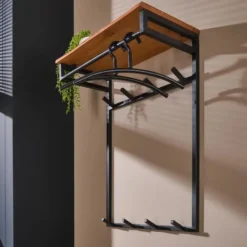Wandkapstok Met Hoedenplank - 2x 4 Haken - Acaciahout & Metaal