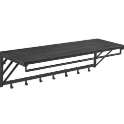 Wandkapstok met Plank en 7 Haken, Metaal en Hout, Zwart