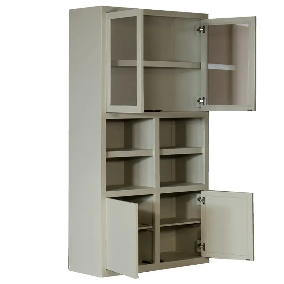 Wandkast Beige Mangohout - Glazen Deuren - 120x45x220cm - Xander