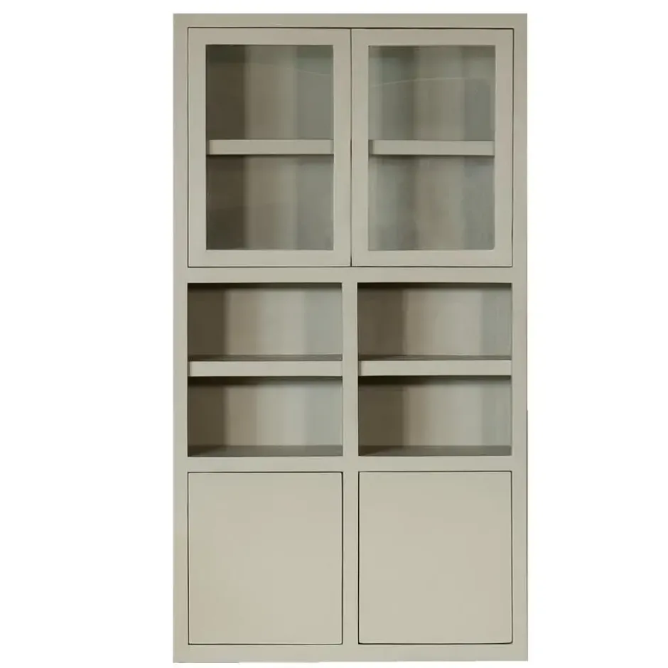 Wandkast Beige Mangohout - Glazen Deuren - 120x45x220cm - Xander