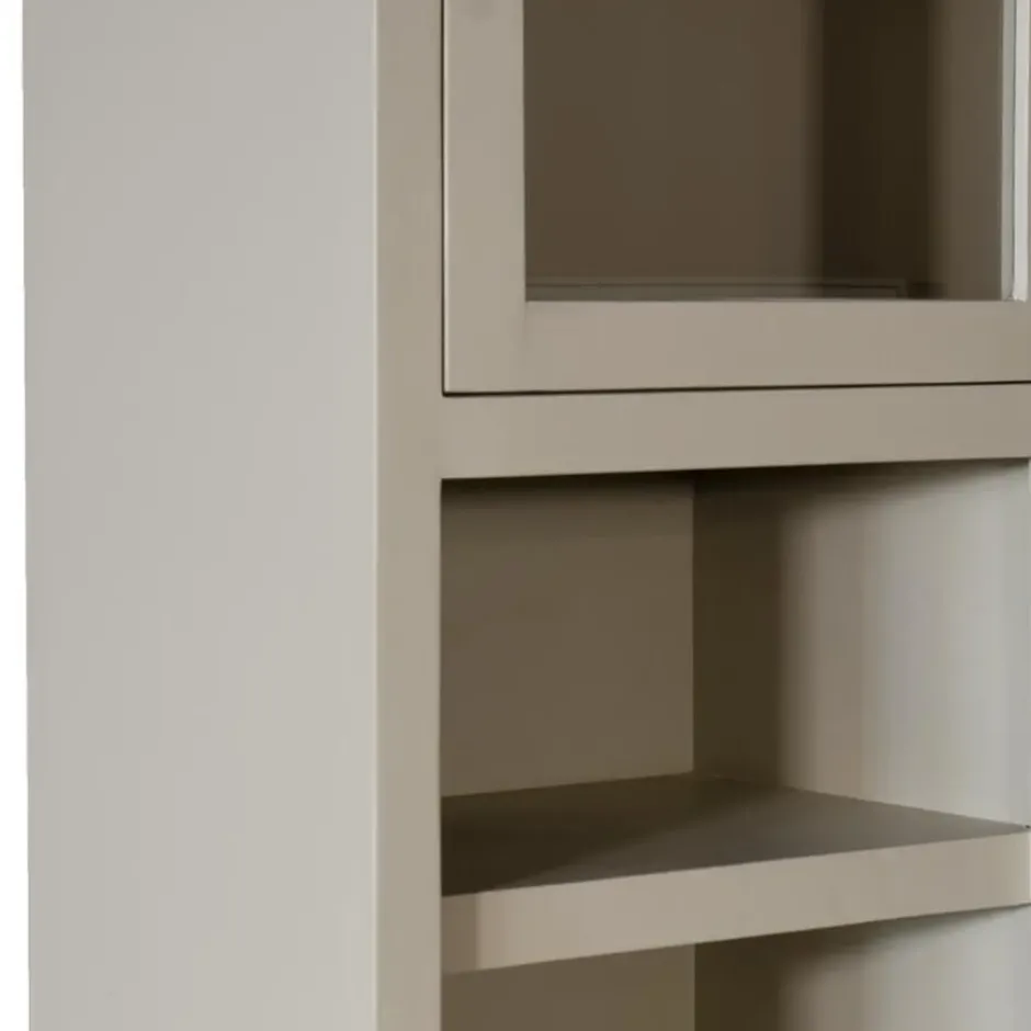 Wandkast Beige Mangohout - Glazen Deuren - 120x45x220cm - Xander