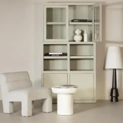 Wandkast Beige Mangohout - Glazen Deuren - 120x45x220cm - Xander
