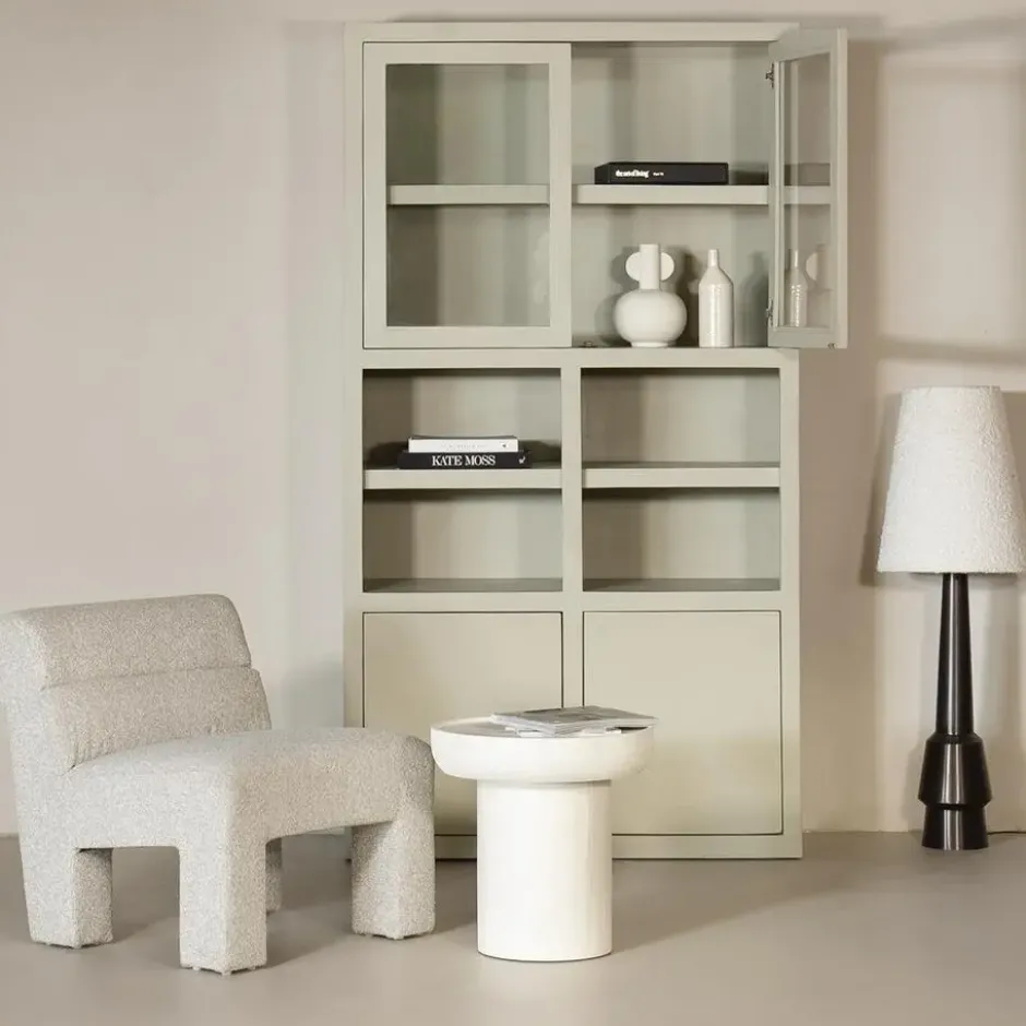 Wandkast Beige Mangohout - Glazen Deuren - 120x45x220cm - Xander
