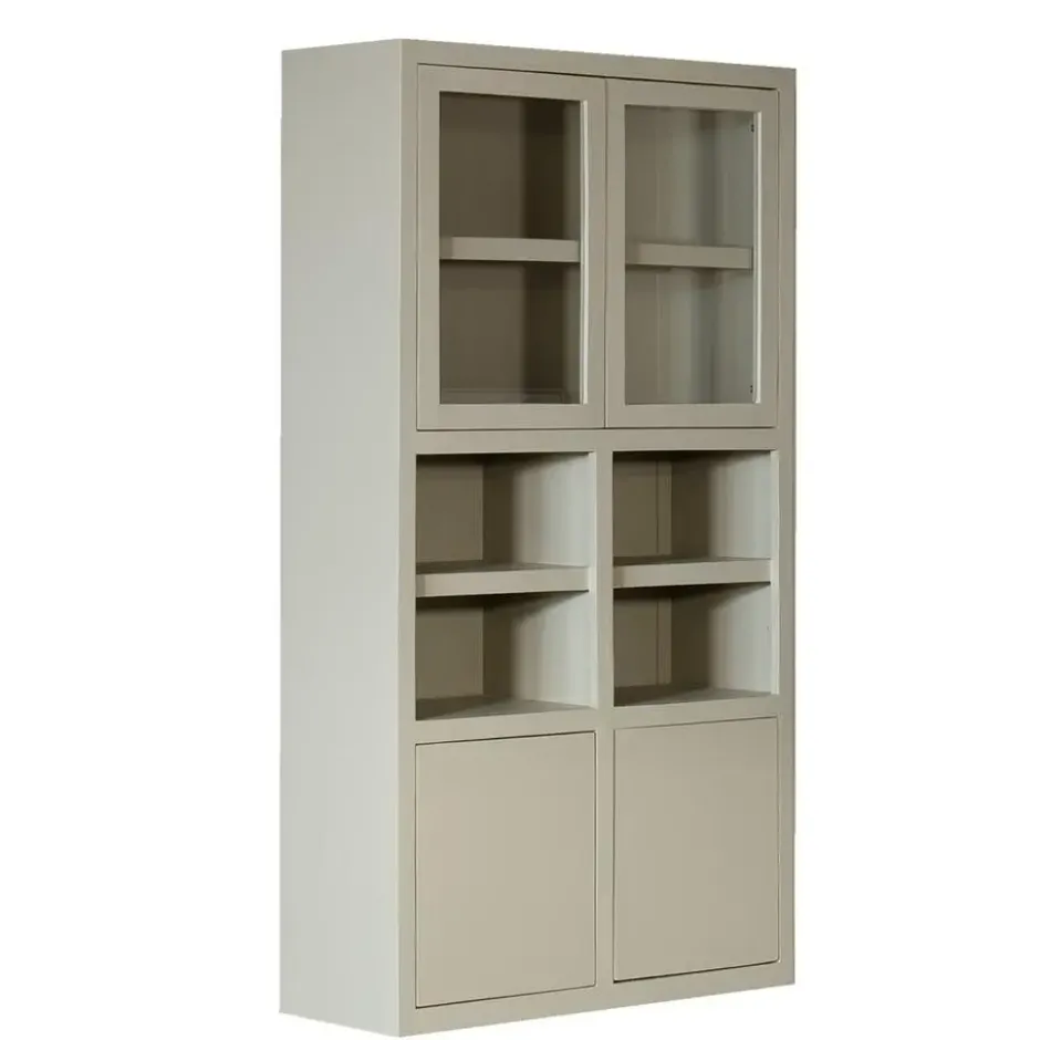 Wandkast Beige Mangohout - Glazen Deuren - 120x45x220cm - Xander