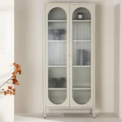 Wandkast Beige Metaal/Glas - 80x35x180cm - Lima