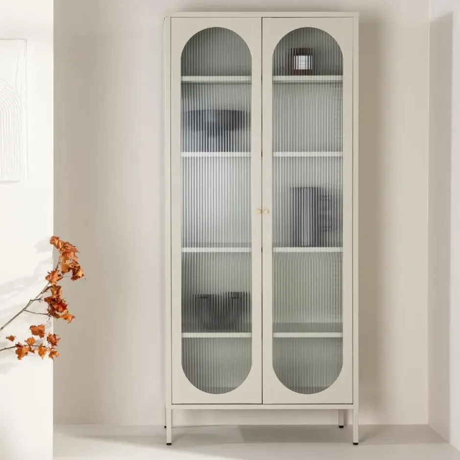 Wandkast Beige Metaal/Glas - 80x35x180cm - Lima