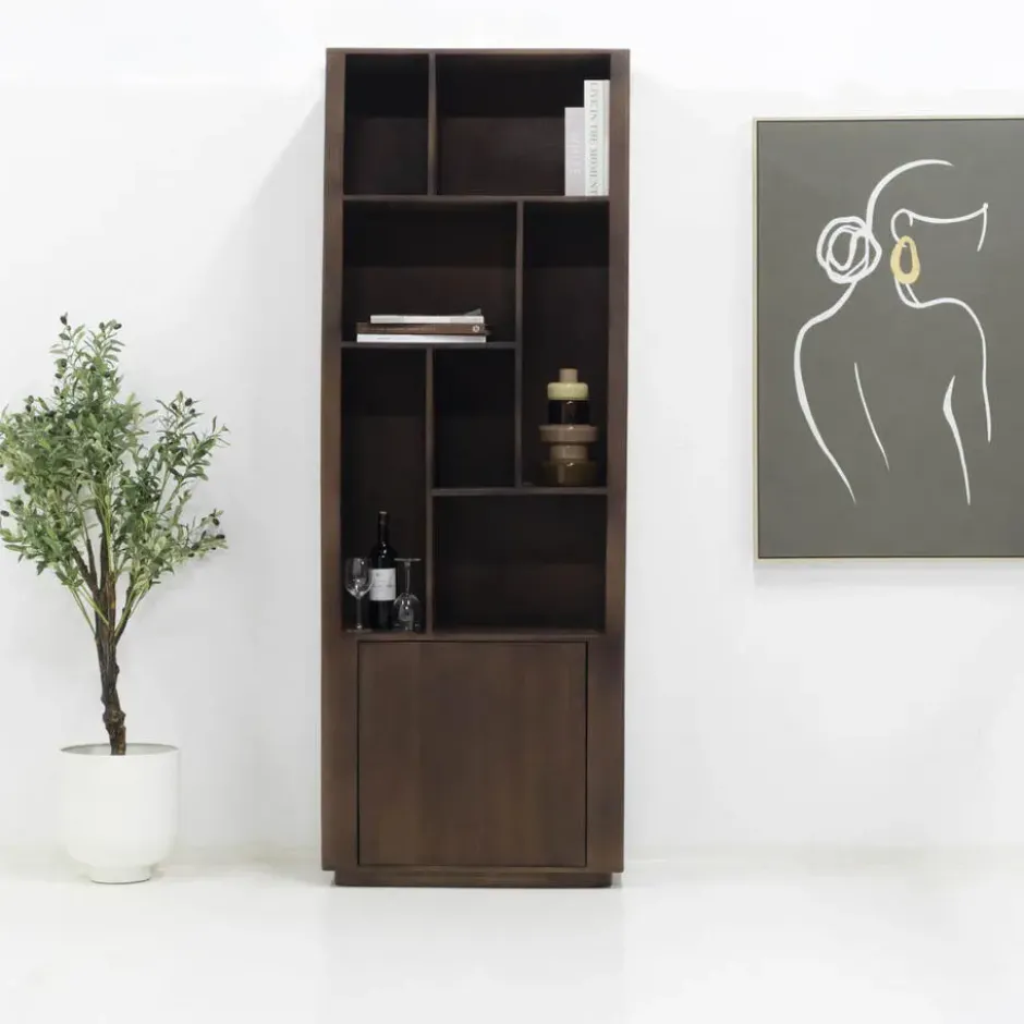 Wandkast Donkerbruin Mangohout - 80x45x220cm - Finn