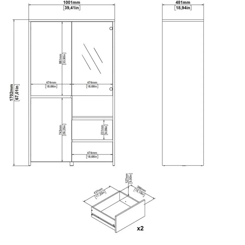 Wandkast Wit Hoogglans - 100x48x170cm - Next Jackson