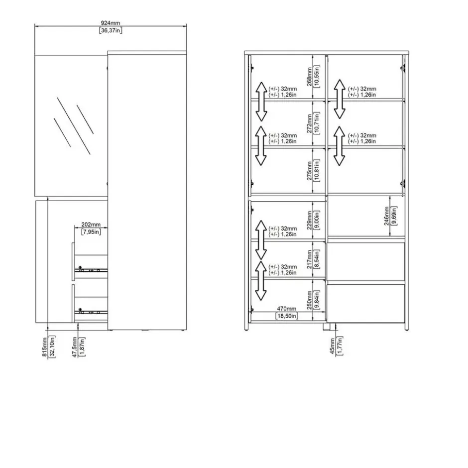 Wandkast Wit Hoogglans - 100x48x170cm - Next Jackson