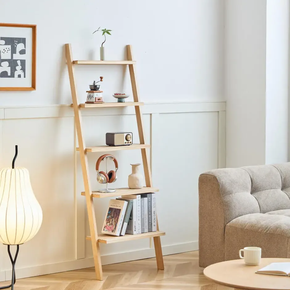 Wandplank Ladder van Massief Natuurlijk Hout