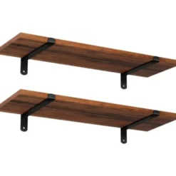 Wandplank, set van 2, 60 x 20 x 7 cm, zwevende plank, bruin-zwart