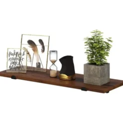 Wandplank, set van 2, 60 x 20 x 7 cm, zwevende plank, bruin-zwart