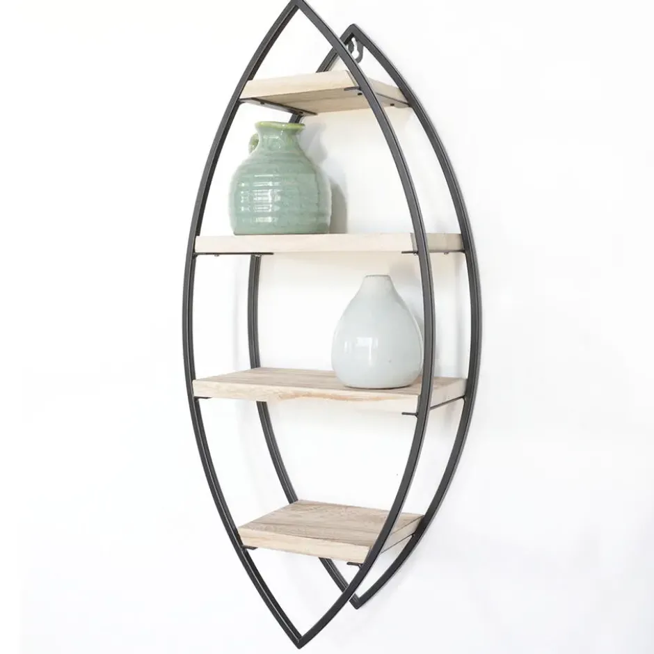 Wandrek ovaal met 4 houten plankjes - 26x60 cm