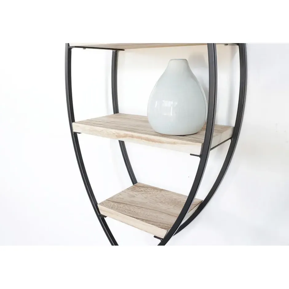 Wandrek ovaal met 4 houten plankjes - 26x60 cm