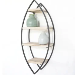 Wandrek ovaal met 4 houten plankjes - 36x80cm