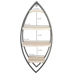 Wandrek ovaal met 4 houten plankjes - 36x80cm