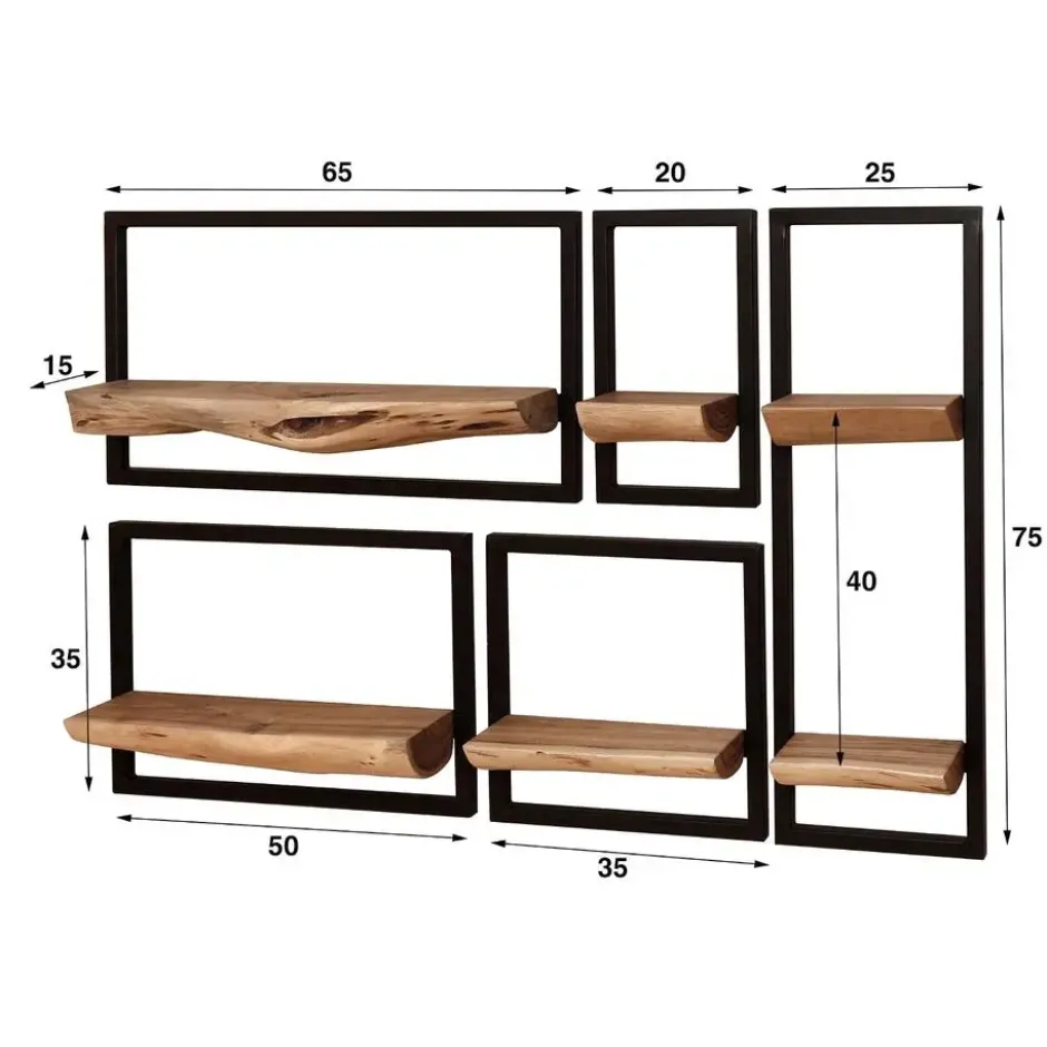 Wandrek Rechthoek - Naturel Acaciahout - Set Van 5