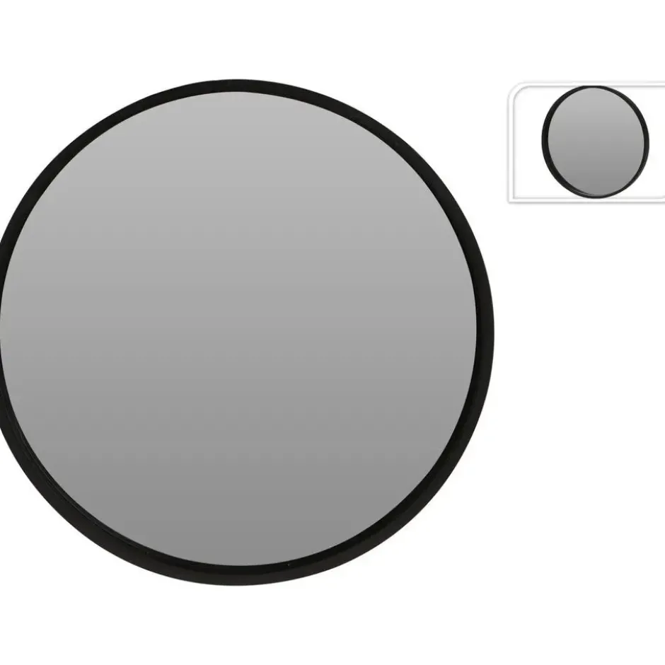 Wandspiegel - rond - houten frame - zwart - D50 cm