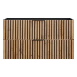 Wastafelmeubel MADELA - 100 cmx46 cmx57 cm - Zwart Natuurlijk licht Hout paneel