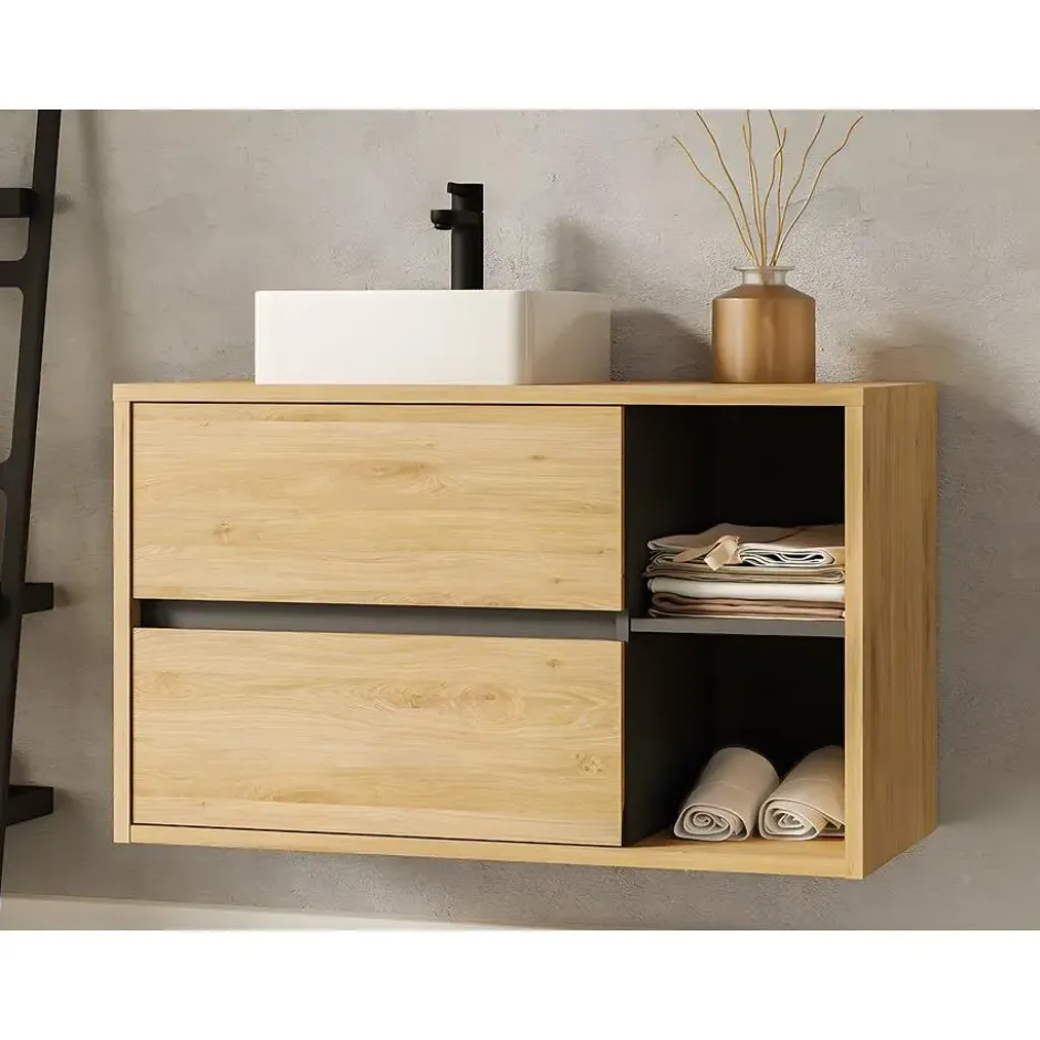 Wastafelmeubel PURNAL - 100 cmx45.5 cmx60 cm - Natuurlijk licht Hout paneel