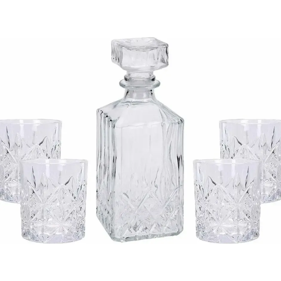 Whisky karaf - inclusief 4 glazen - glas - 900 ml