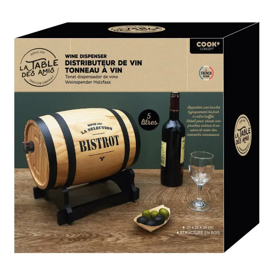 Wijndispenser met kraantje - 5L - glas - wijnvat - hout