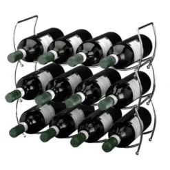 Wijnrek - 3-delig - 42 x 16 cm- stapelbaar - voor 12 wijnflessen