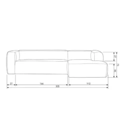 WOOOD Bean Hoekbank Rechts - Ribstof - Travertin - 73x305x96