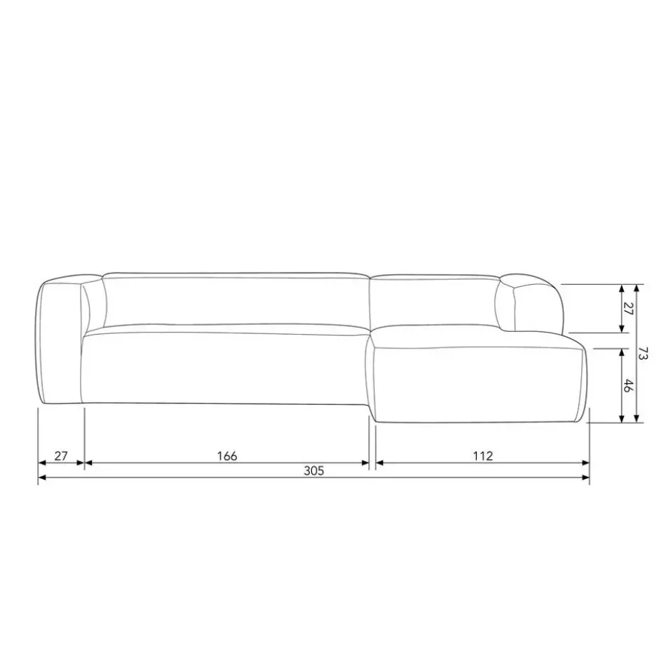 WOOOD Bean Hoekbank Rechts - Ribstof - Naturel - 73x305x96