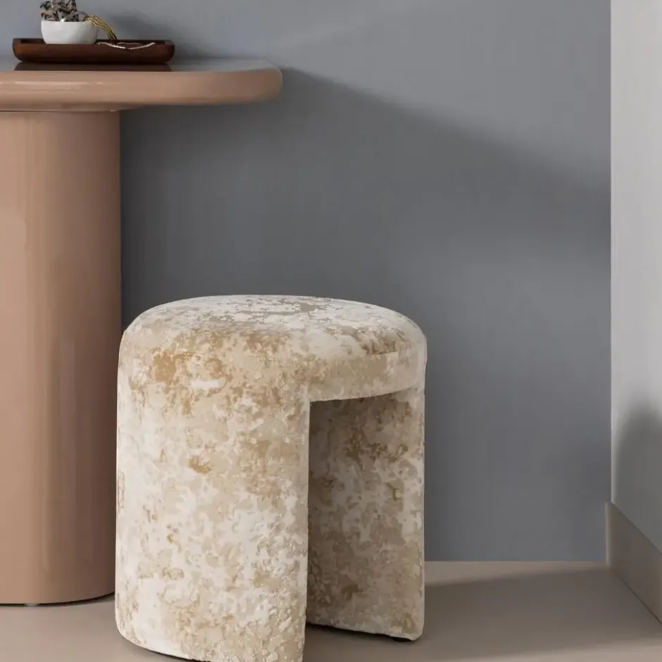 WOOOD Charlie Kruk Gestoffeerd - Geweven Stof - Beige - 47x45x45