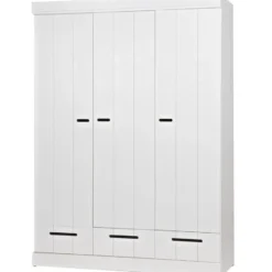 WOOOD Connect Kledingkast 3-Deurs met Lade - Grenen - Wit - 195x140x53