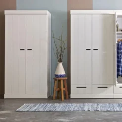 WOOOD Connect Kledingkast 3-Deurs met Lade - Grenen - Wit - 195x140x53