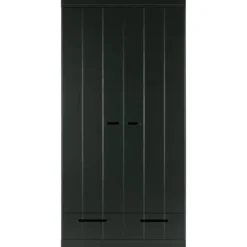 WOOOD Connect Kledingkast 2-Deurs met Lade- Grenen - Zwart - 195x94x53