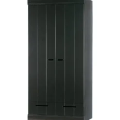 WOOOD Connect Kledingkast 2-Deurs met Lade- Grenen - Zwart - 195x94x53