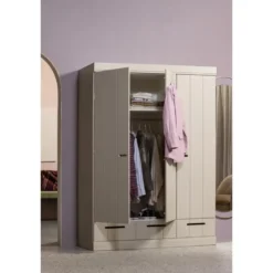 WOOOD Connect Kledingkast 3-Deurs met Lade - Grenen -Dust - 195x140x53