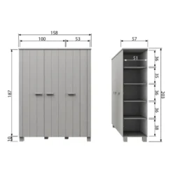 WOOOD Dennis 3 deurs Kast - Grenen - Betongrijs - 202x158x55