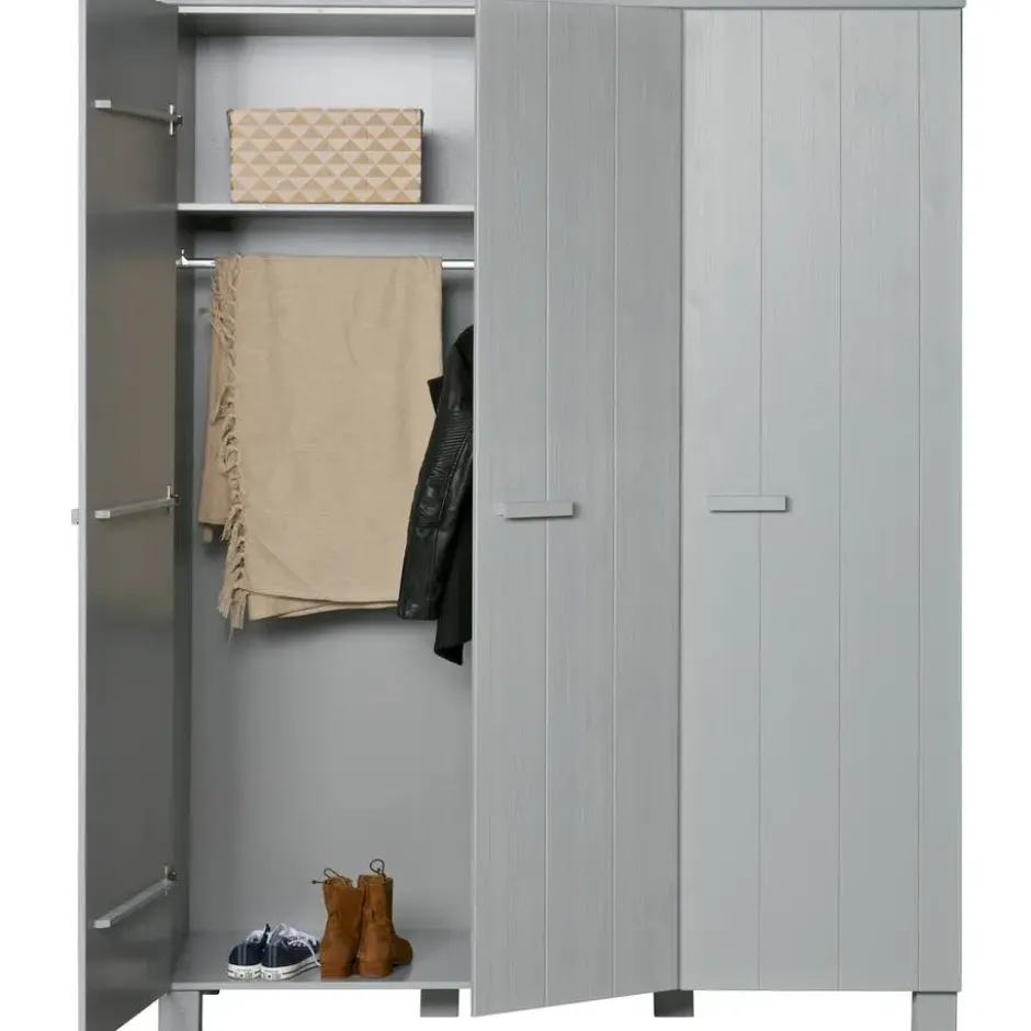 WOOOD Dennis 3 deurs Kast - Grenen - Betongrijs - 202x158x55
