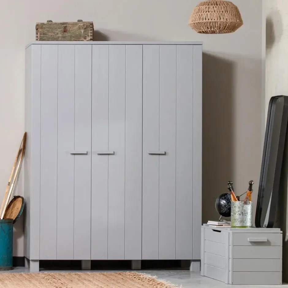 WOOOD Dennis 3 deurs Kast - Grenen - Betongrijs - 202x158x55