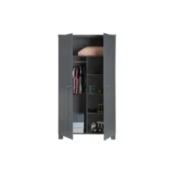 WOOOD Dennis Kast - Grenen Geborsteld - Staal Grijs - 111x202x55