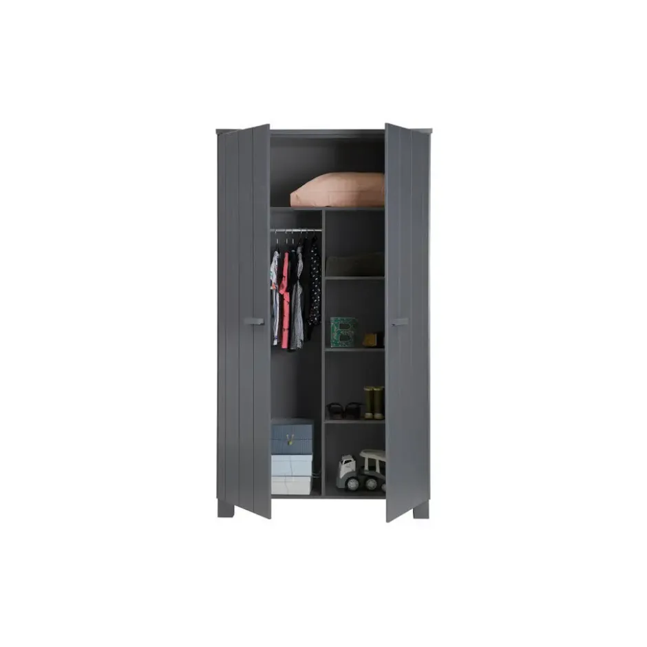 WOOOD Dennis Kast - Grenen Geborsteld - Staal Grijs - 111x202x55