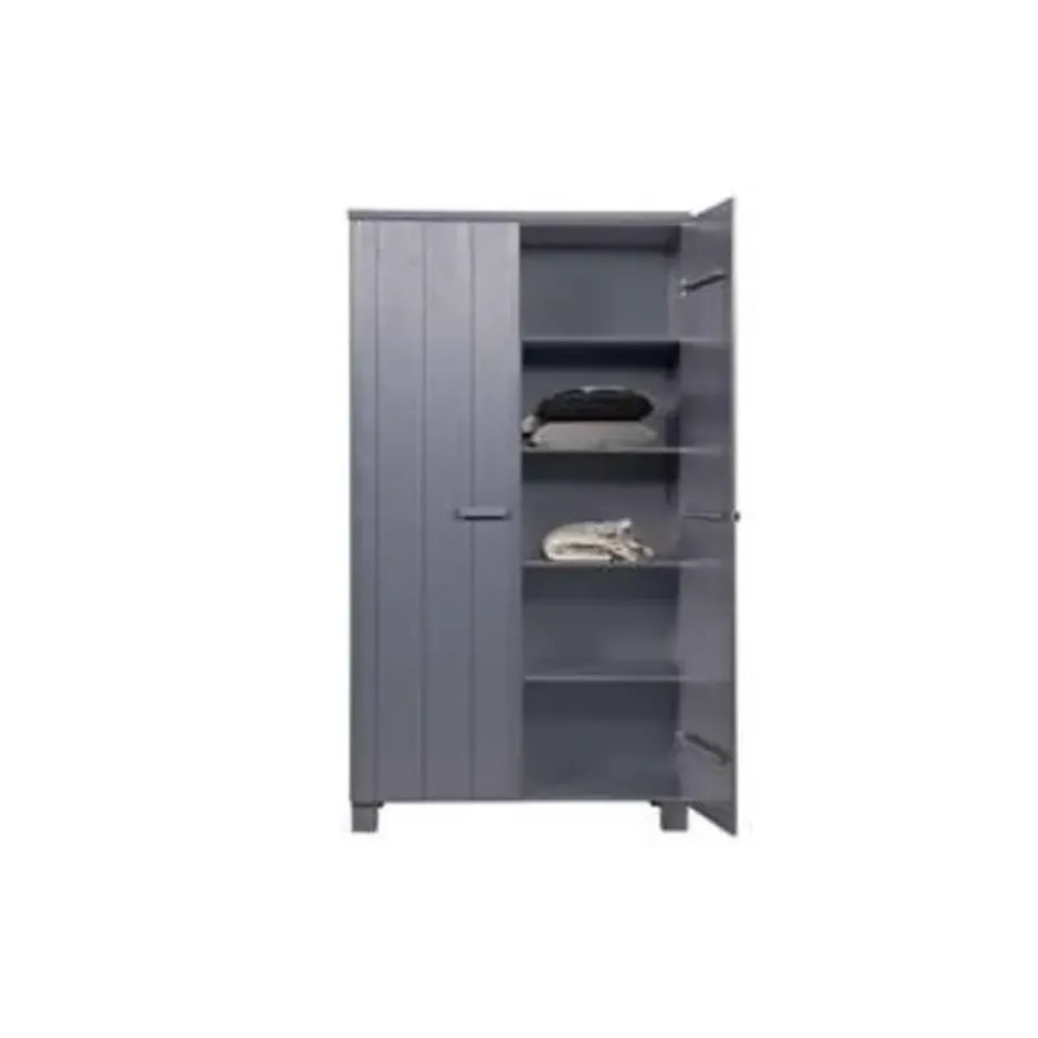 WOOOD Dennis Kast - Grenen Geborsteld - Staal Grijs - 111x202x55