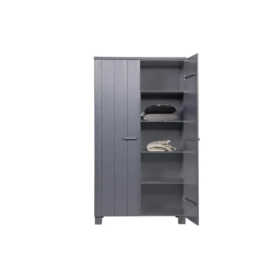 WOOOD Dennis Kast - Grenen Geborsteld - Staal Grijs - 111x202x55