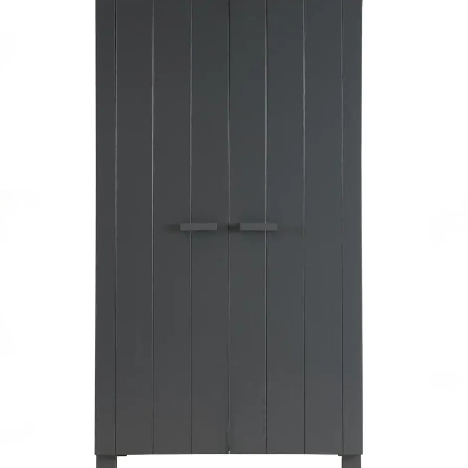 WOOOD Dennis Kast - Grenen Geborsteld - Staal Grijs - 111x202x55