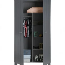 WOOOD Dennis Kast - Grenen Geborsteld - Staal Grijs - 111x202x55