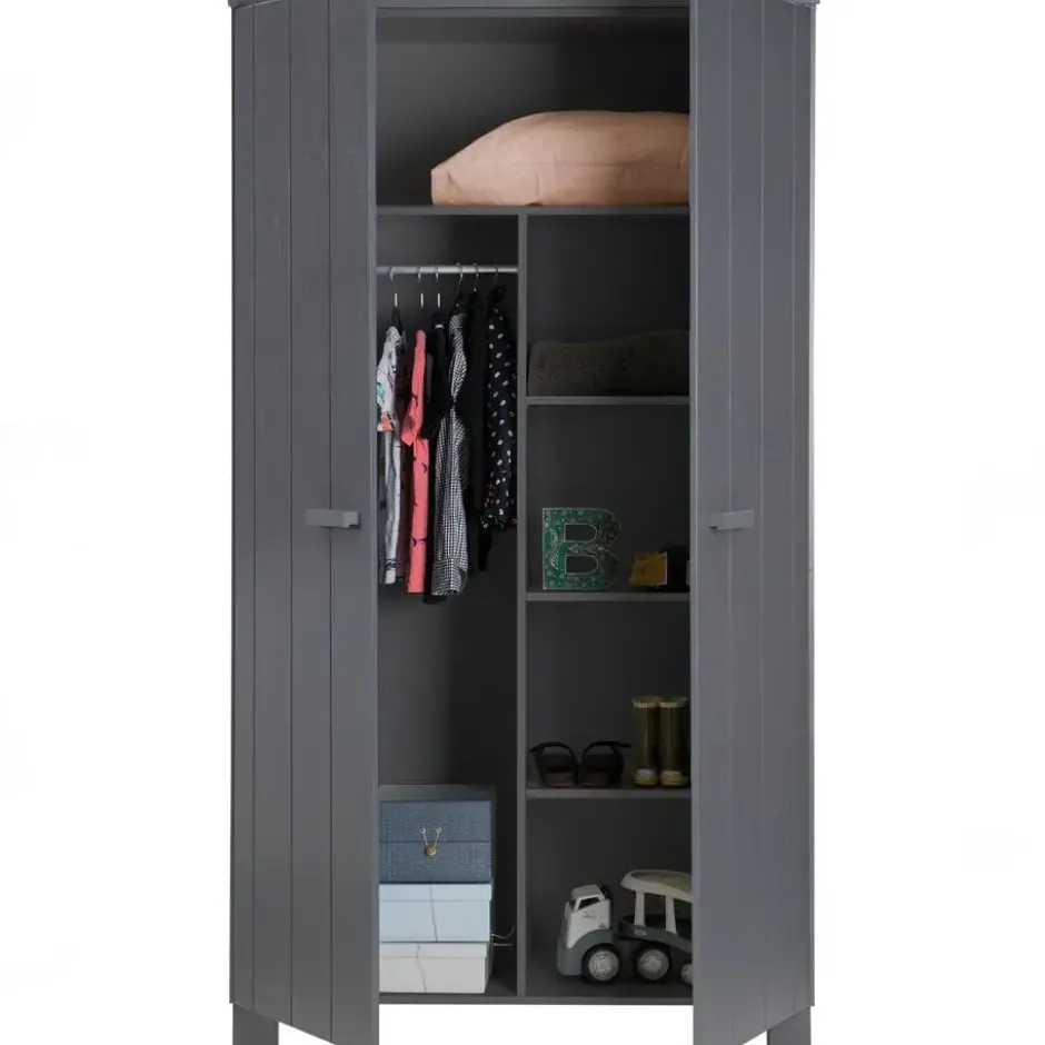 WOOOD Dennis Kast - Grenen Geborsteld - Staal Grijs - 111x202x55